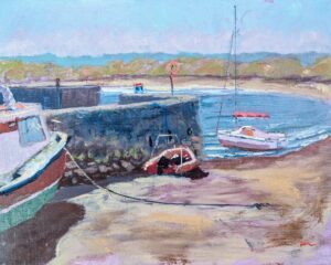 Beadnell Harbour, Oil on Board, painted Plein Air