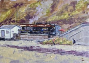 Original Oil Painting Artwork of Riley's Fish Shack, King Edward’s Bay, Tynemouth