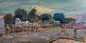 Evening painting of Hardwick Live, oil on panel